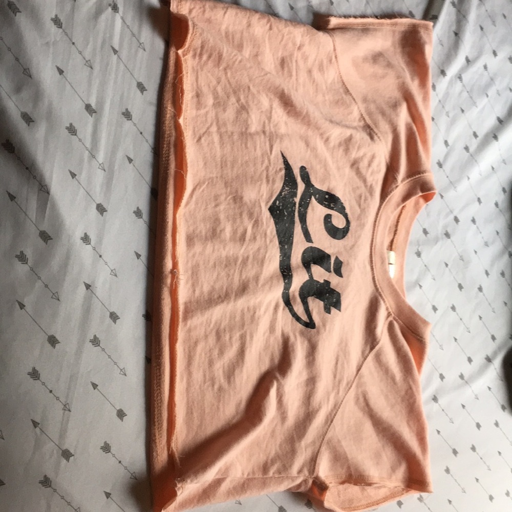 Peach color crop top (medium size) that says Lit
